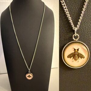 Gucci Bee Antique Style Pendant Necklace with Long Silver Chain